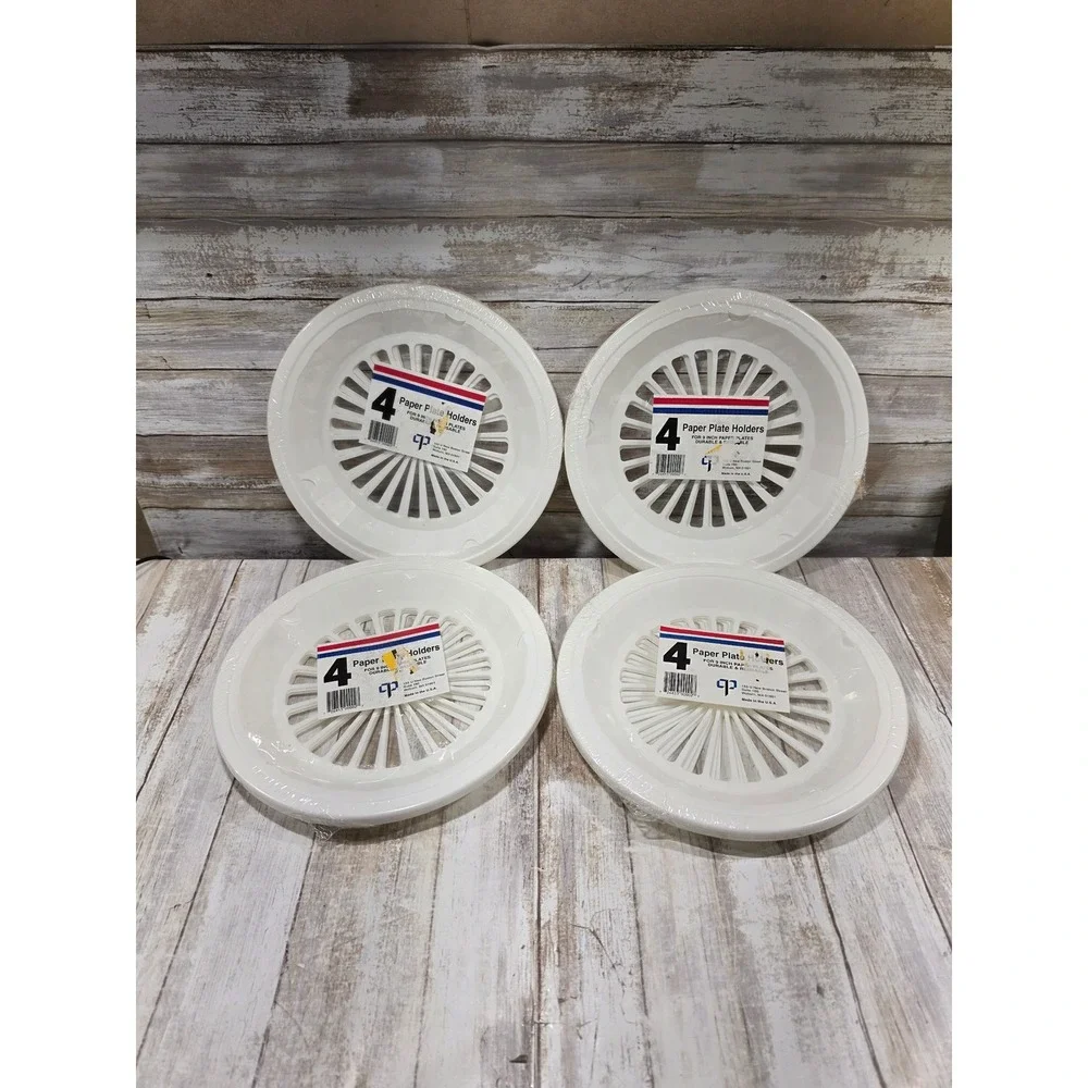 Set of 16 White Plastic Paper Plate Holders 9 Inch Reusable BBQ‎ Picnic USA Made